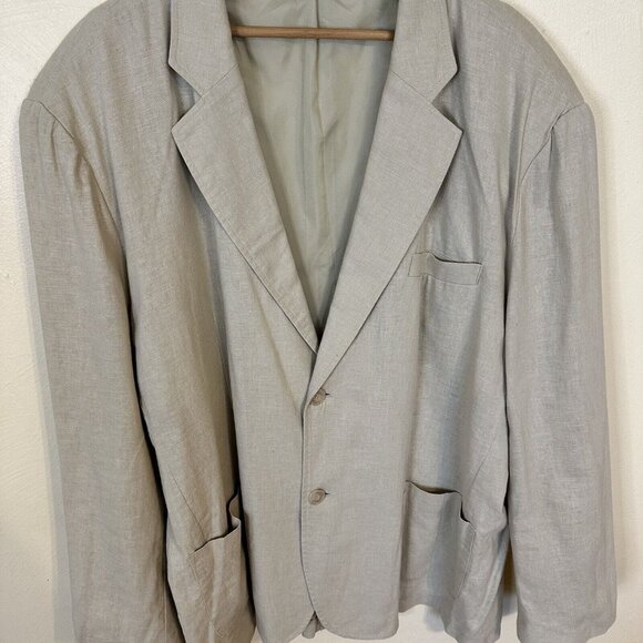 Andrew Fezza Mens Tan Beige Linen Blazer Size XL 44 Lightweight 2 Button Pockets - Picture 7 of 12